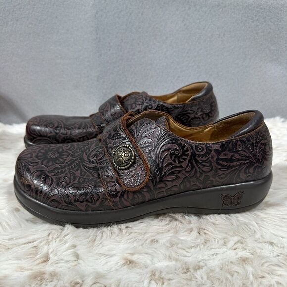 Alegria Joleen Brown Tooled Floral Leather Casual Comfort Nursing Size 40 9.5/10 - Picture 4 of 10